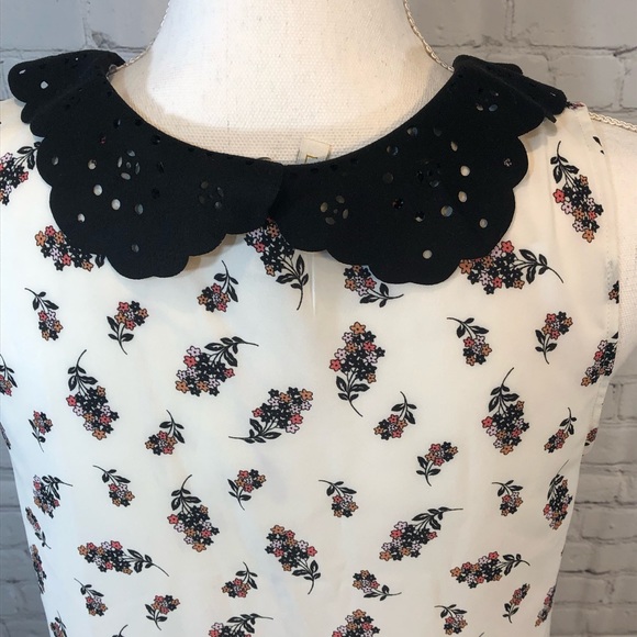 LAUREN CONRAD Tank Top Floral Print w Velvety Laser Cut Collar-Small - Picture 5 of 5